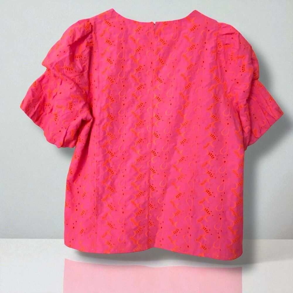 Lilly Pulitzer Lailah Top Neon Pink Orange Embroidered Eyelet Floral Glam XL - Picture 6 of 9